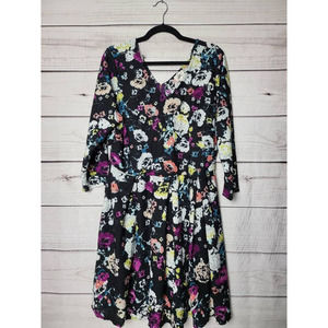 Born Famous Womens Fit & Flare Dress Multicolor Floral V Neck 3/4 Sleeve Plus 1X